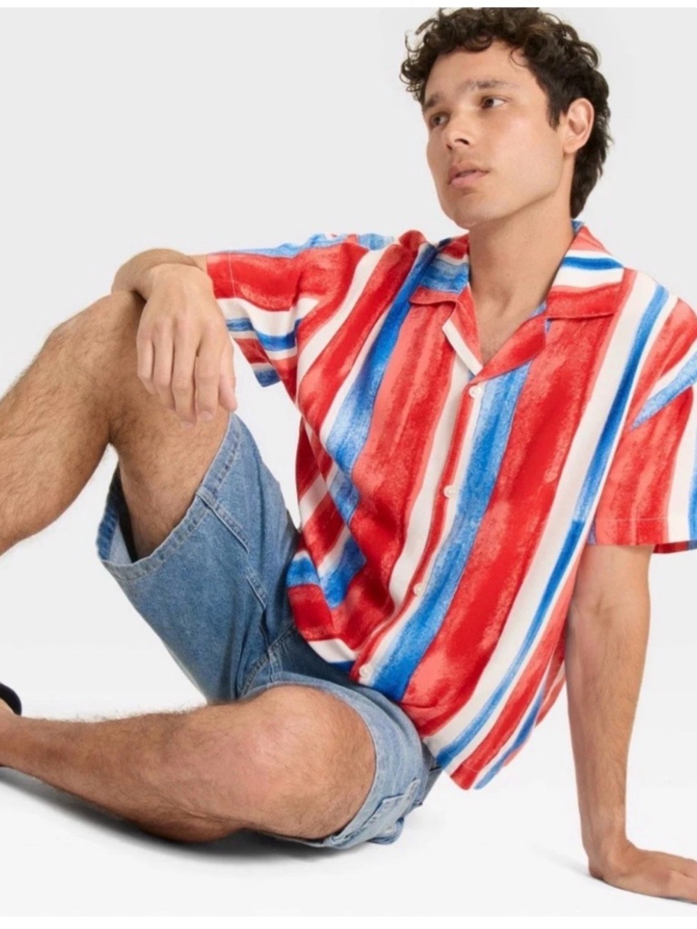 Men's Red & Blue Striped Short-Sleeve Shirt - Casual Button-Up